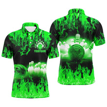 Load image into Gallery viewer, Green flame Mens polo bowling shirts, Personalized men&#39;s bowling jerseys, bowling team jerseys NQS6367