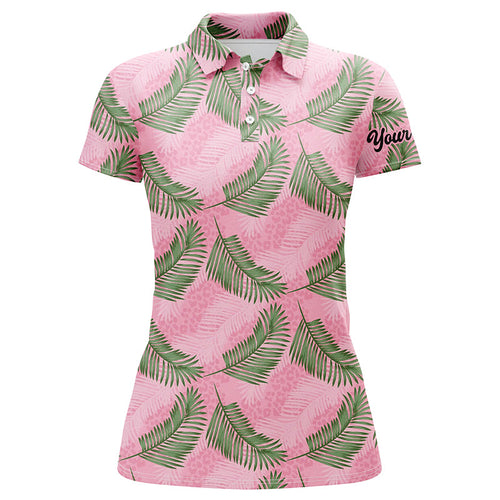 Women golf polo shirt custom pink leopard palm leaves tropical golf shirts, womens golf clothes NQS6373