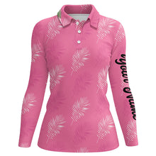 Load image into Gallery viewer, Women golf polo shirts custom pink palm leaves tropical pattern golf shirts, womens golf tops NQS6374