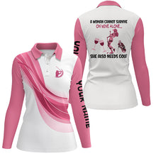 Load image into Gallery viewer, Women golf polo shirts custom pink white a women cannot survive on wine alone she also needs golf NQS6376