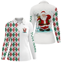 Load image into Gallery viewer, Funny Santa golfer Womens golf polo shirt custom Christmas golf ball pattern, Christmas golf gifts NQS6840