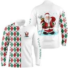 Load image into Gallery viewer, Funny Santa golfer Mens golf polo shirts custom name Christmas golf ball pattern, Christmas golf gifts NQS6840