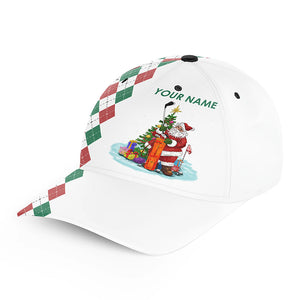 Funny Santa golfer hat custom name Christmas plaid argyle golf ball pattern, Christmas golf gifts NQS6841