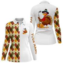 Load image into Gallery viewer, Thanksgiving argyle plaid pattern custom Women golf polo shirt, Turkey Bird golf tops for ladies NQS6850