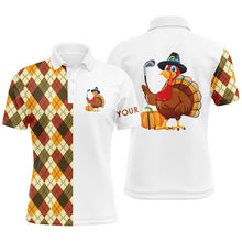 Load image into Gallery viewer, Thanksgiving argyle plaid pattern custom Mens golf polo shirt, Turkey Bird golf tops for men Golf Gift NQS6850