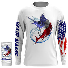 Load image into Gallery viewer, Sailfish fishing American flag patriotic Custom UV protection fishing jersey, Gifts for Fisherman NQS2942
