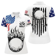 Load image into Gallery viewer, Womens golf polo shirts custom American flag golf ball fire patriot golf tops, golf attire for ladies NQS7287