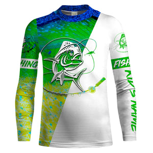 Mahi - mahi fishing tattoo green Customize Name UV protection UPF 30+ long sleeves saltwater fishing shirt NQS1955