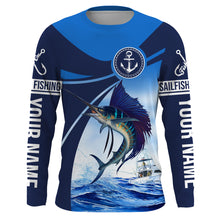 Load image into Gallery viewer, Sailfish fishing blue sea underwater ocean saltwater Custom Name performance long sleeve fishing shirt NQS3743