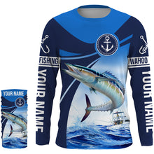 Load image into Gallery viewer, Wahoo fishing blue sea underwater ocean saltwater Custom Name performance long sleeve fishing shirt NQS3745