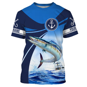 Wahoo fishing blue sea underwater ocean saltwater Custom Name performance long sleeve fishing shirt NQS3745