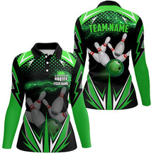 Load image into Gallery viewer, Black Women Bowling Polo Shirt Custom green lightning team Ladies Bowlers Jerseys bowling outfits NQS6589