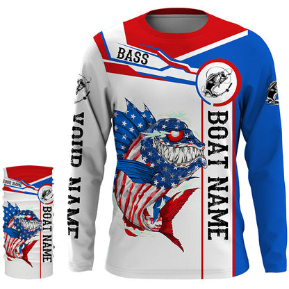 Angry Largemouth Bass American flag patriot fishing Custom name and boat name tournament fishing shirt NQS4551