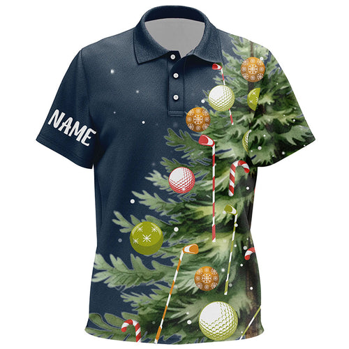 White Kid golf polo shirts custom blue Christmas tree shirt for Kid, personalized Christmas golf gifts NQS6601
