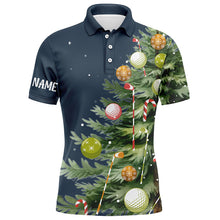 Load image into Gallery viewer, White Mens golf polo shirts custom blue Christmas tree shirt for mens, Christmas golf gifts NQS6601