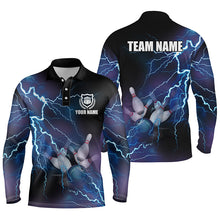 Load image into Gallery viewer, Mens polo bowling shirts Custom blue lightning thunder Bowling Team Jersey, gift for team Bowlers NQS5244