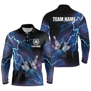 Mens polo bowling shirts Custom blue lightning thunder Bowling Team Jersey, gift for team Bowlers NQS5244
