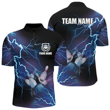 Load image into Gallery viewer, Men's bowling Quarter Zip shirts Custom blue lightning thunder Bowling Team Jersey, gift for Bowlers NQS5244