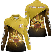 Load image into Gallery viewer, Women bowling polo shirts Custom gold lightning thunder Bowling Team Jersey, gift for team Bowlers NQS6383