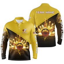 Load image into Gallery viewer, Mens polo bowling shirts Custom gold lightning thunder Bowling Team Jersey, gift for team Bowlers NQS6383