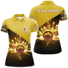 Load image into Gallery viewer, Women bowling polo shirts Custom gold lightning thunder Bowling Team Jersey, gift for team Bowlers NQS6383