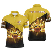 Load image into Gallery viewer, Mens polo bowling shirts Custom gold lightning thunder Bowling Team Jersey, gift for team Bowlers NQS6383