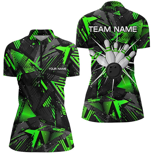 Black green camo Bowling Quarter-Zip Shirt for women, Personalized Bowling Team Shirts Jerseys NQS6871