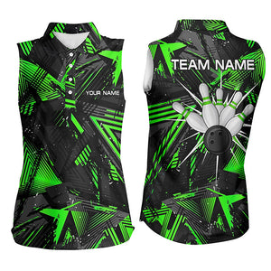 Black green camo Bowling sleeveless Polo Shirt for women, Personalized Bowling Team Shirts Jerseys NQS6871