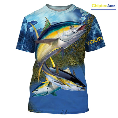 Tuna fishing blue deep sea Custom UPF fishing Shirts jersey, custom fishing shirts with hood NQS3216