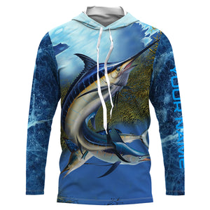 Marlin fishing blue deep sea Custom UPF fishing Shirts jersey, custom fishing shirts with hood NQS3217