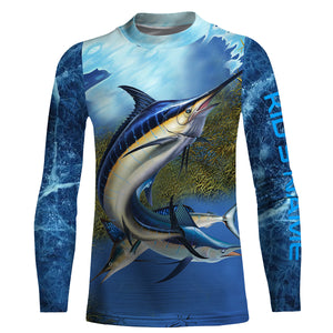 Marlin fishing blue deep sea Custom UPF fishing Shirts jersey, custom fishing shirts with hood NQS3217