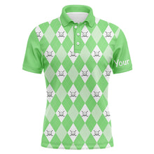 Load image into Gallery viewer, Green argyle plaid pattern Mens golf polos shirts custom golf shirts for men, personalized golf gifts NQS5259