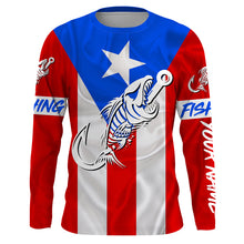 Load image into Gallery viewer, Puerto Rico Fishing Custom Flag Fish hook skull Custom sun protection fishing shirts for men, women NQS3319