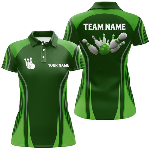 Bowling polo shirts for women Custom bowling ball and pins green vintage Bowling Team Jerseys NQS6392