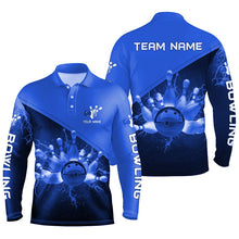 Load image into Gallery viewer, Mens polo bowling shirts Custom blue lightning thunder Bowling Team Jersey, gift for team Bowlers NQS6620