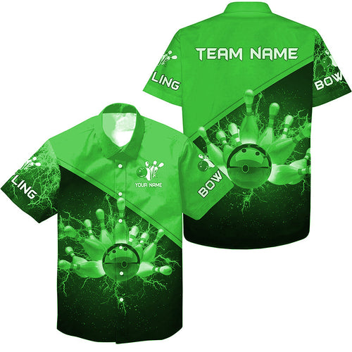 Bowling Hawaiian shirt Custom green lightning thunder Bowling Team Jersey, gift for team Bowlers NQS6621