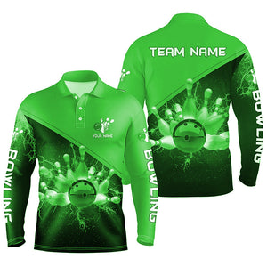 Mens polo bowling shirts Custom green lightning thunder Bowling Team Jersey, gift for team Bowlers NQS6621