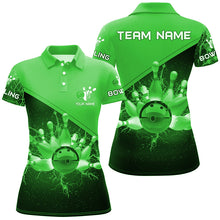 Load image into Gallery viewer, Women bowling polo shirts Custom green lightning thunder Bowling Team Jersey, gift for team Bowlers NQS6621