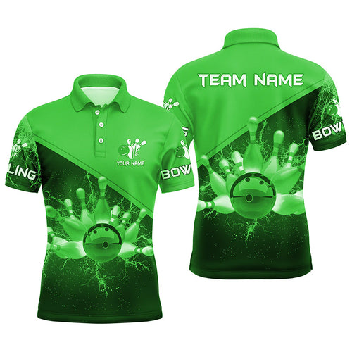 Mens polo bowling shirts Custom green lightning thunder Bowling Team Jersey, gift for team Bowlers NQS6621