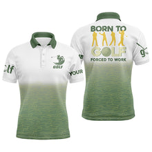 Load image into Gallery viewer, Born to golf forced to work Mens golf polo shirts Green pattern golf shirts custom golf polos for men NQS4734
