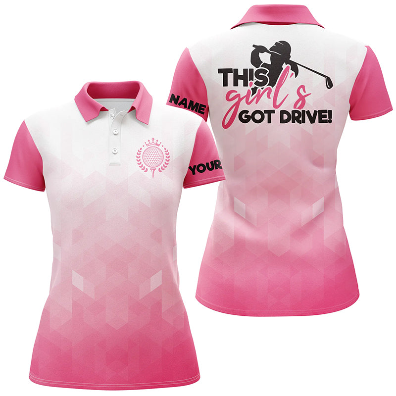 Womens golf polo shirts this girl's got drive custom pink pattern golf shirts for women NQS5269