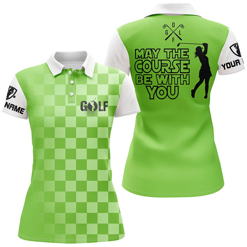 Womens golf polos shirts custom may the course be with you funny golf shirts for women | Green NQS5278