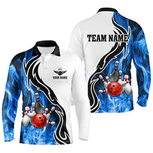 Load image into Gallery viewer, Mens polo bowling shirt Custom bowling ball pins strike team league jersey, bowl gifts | Blue NQS6404