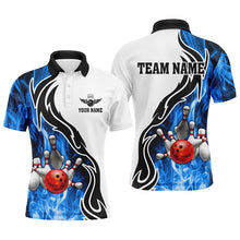 Load image into Gallery viewer, Mens polo bowling shirt Custom bowling ball pins strike team league jersey, bowl gifts | Blue NQS6404