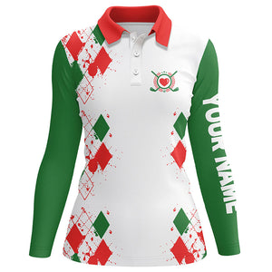 Red, white and green Christmas argyle pattern Womens golf polo shirt custom golf tops for ladies NQS6640