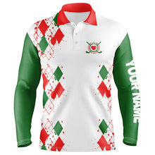 Load image into Gallery viewer, Red, white and green Christmas argyle pattern Mens golf polo shirts custom Xmas golf tops for mens NQS6640