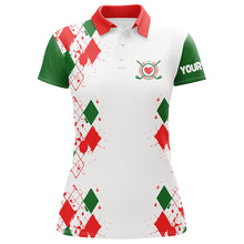 Load image into Gallery viewer, Red, white and green Christmas argyle pattern Womens golf polo shirt custom golf tops for ladies NQS6640