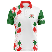 Load image into Gallery viewer, Red, white and green Christmas argyle pattern Mens golf polo shirts custom Xmas golf tops for mens NQS6640