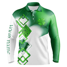 Load image into Gallery viewer, Mens golf polo shirt custom name green clover St Patrick day golf shirts, golfing gifts NQS4741