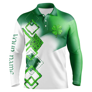 Mens golf polo shirt custom name green clover St Patrick day golf shirts, golfing gifts NQS4741